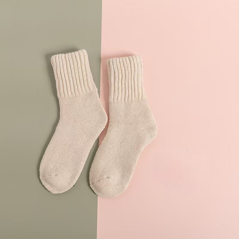 Wool Women's Medium Stockings Thickened Keep Warm Pure Color Beige Free Size Simple Package