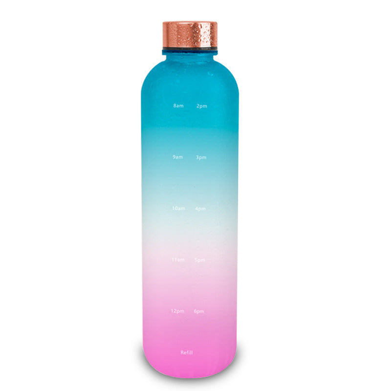 Plastic Water Bottle Frosted Gradient Sports Handle Blue powder gradient 1L