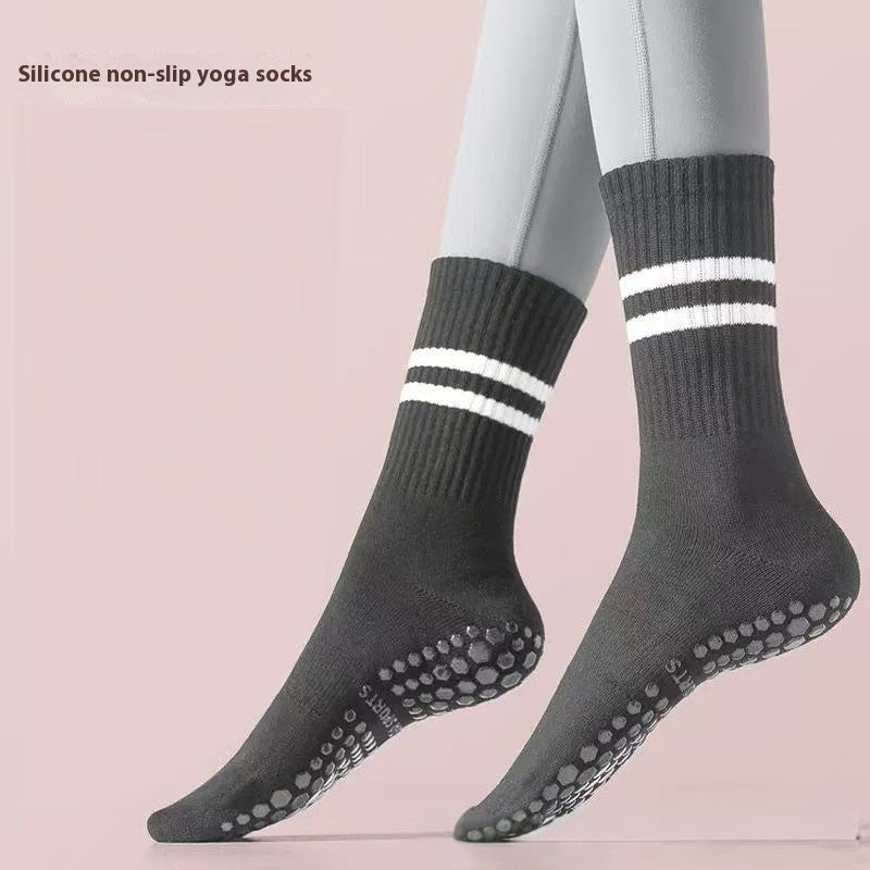 Mid-calf Yoga Socks Non-slip Professional Women's Fitness Dark Gray Free Size