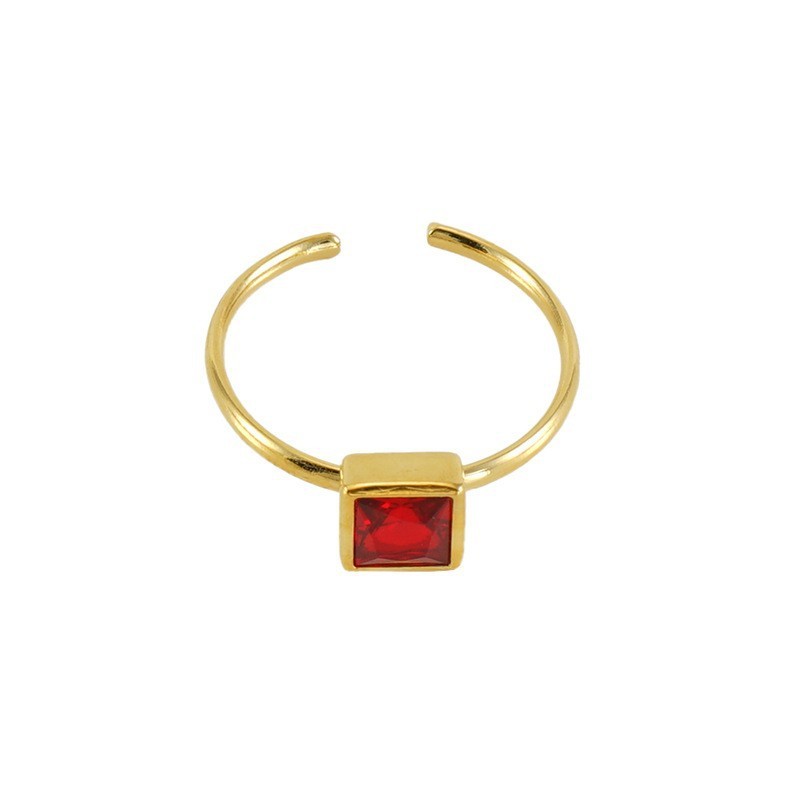 European And American New Stainless Steel Stylish Colored Diamond Ring Red Square Adjustable Opening