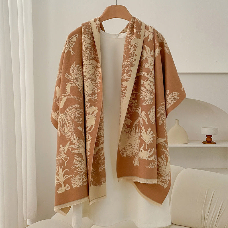 Retro High Sense Artificial Cashmere Scarf National Peony Orange No Specifications