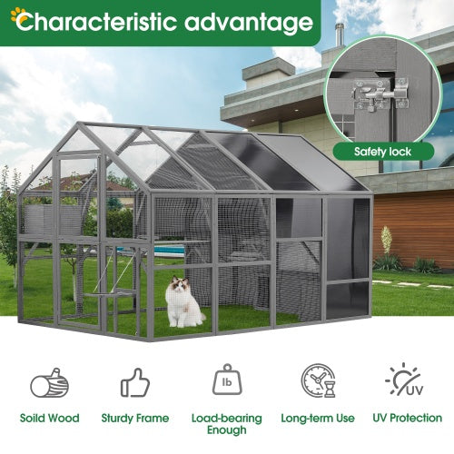 Luxury Cat Cage Outdoor Wooden Cat Fence Patio Large Cat Running House