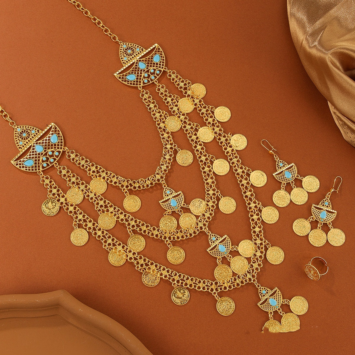Bridal Gold-plated Necklace Earring Ring Jewelry Suit