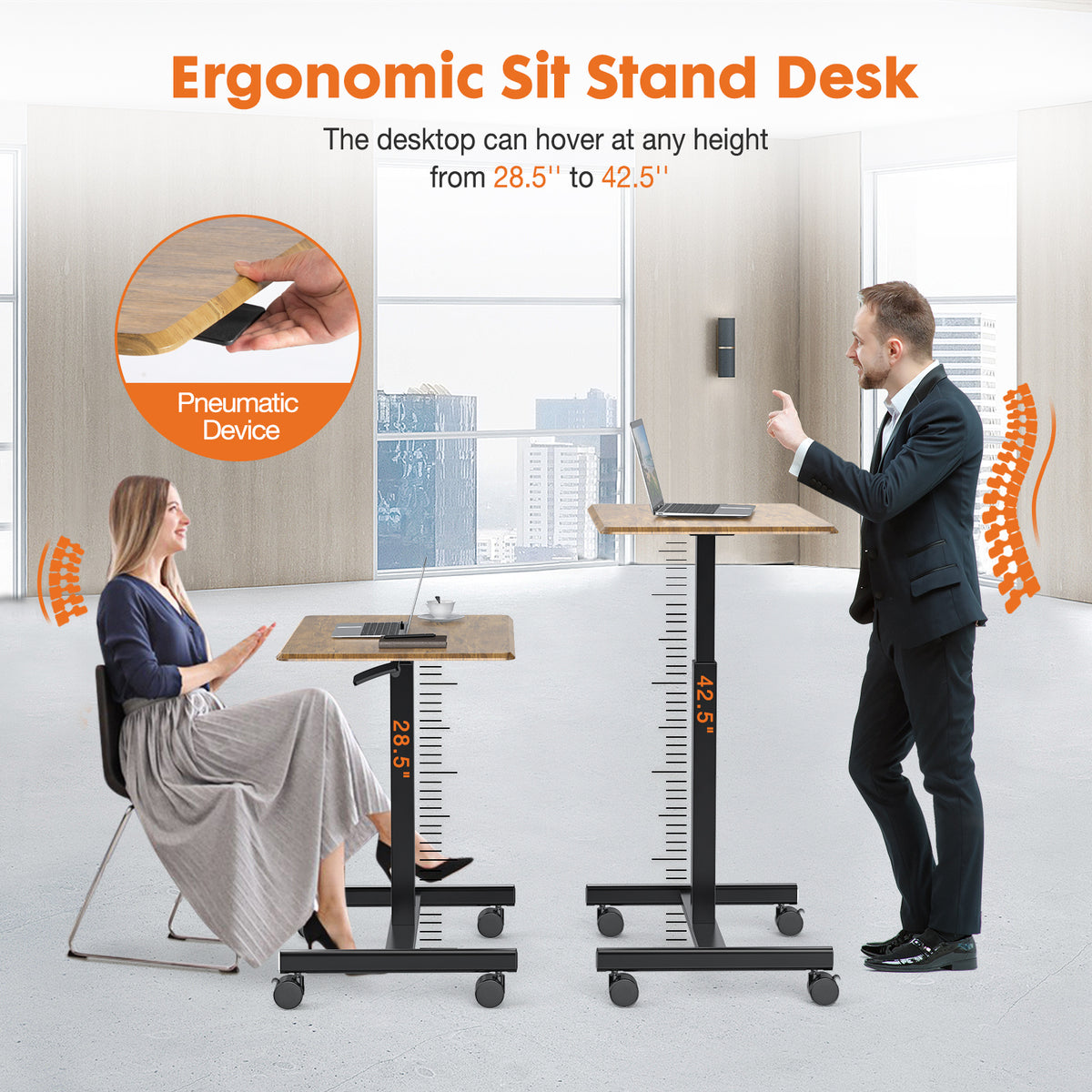 Adjustable Rolling Desk Laptop Computer Cart For Home Office Classroom Overbed Table