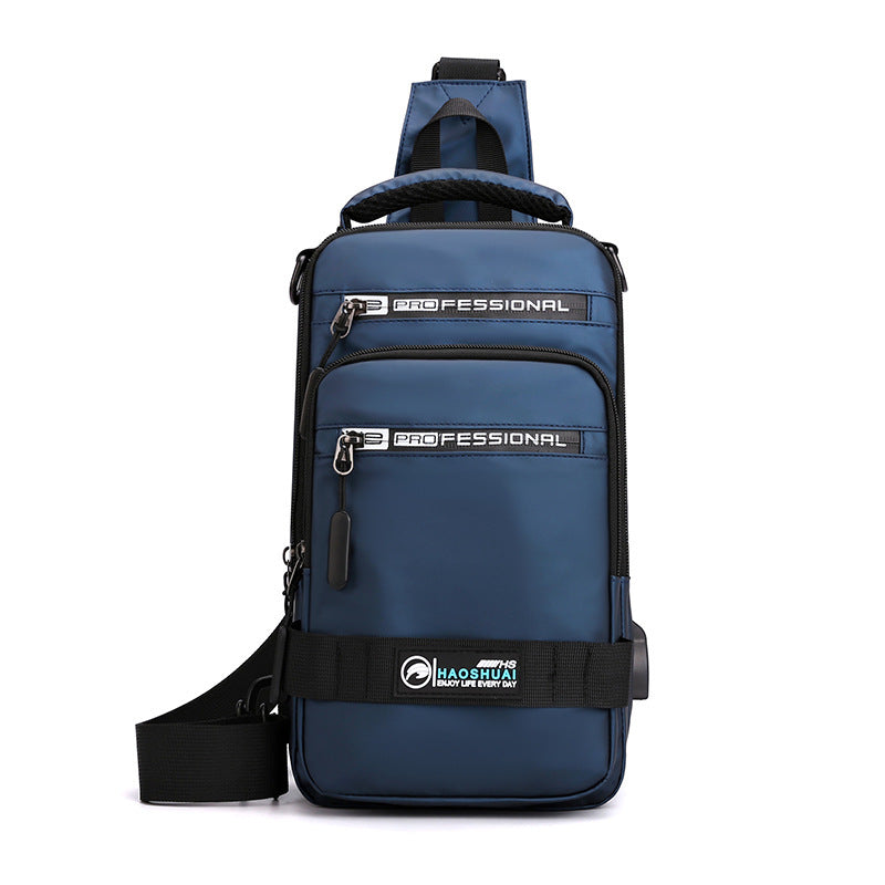 Multifunction Bags For Men Nylon Backpack Crossbody Shoulder Bag With USB Charging Port Chest Bags Pack Blue