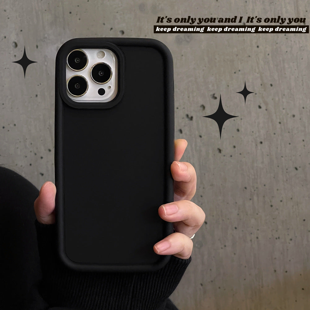 Silicone Phone Case Frosted Skin Feeling Full-cover Solid Color Couple Black