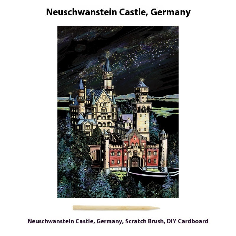 City Night Scene Colorful Diy Scraping Living Room Decorative Painting Neuschwanstein Castle Germany