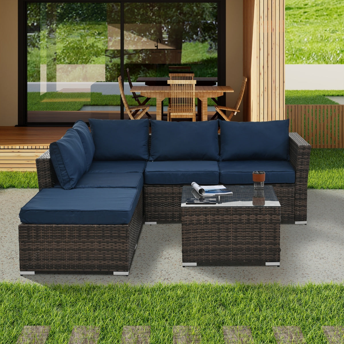 Patio Furniture, Outdoor Furniture, Seasonal PE Wicker Furniture, 4 Set Wicker Furniture With Temper Dark Gray