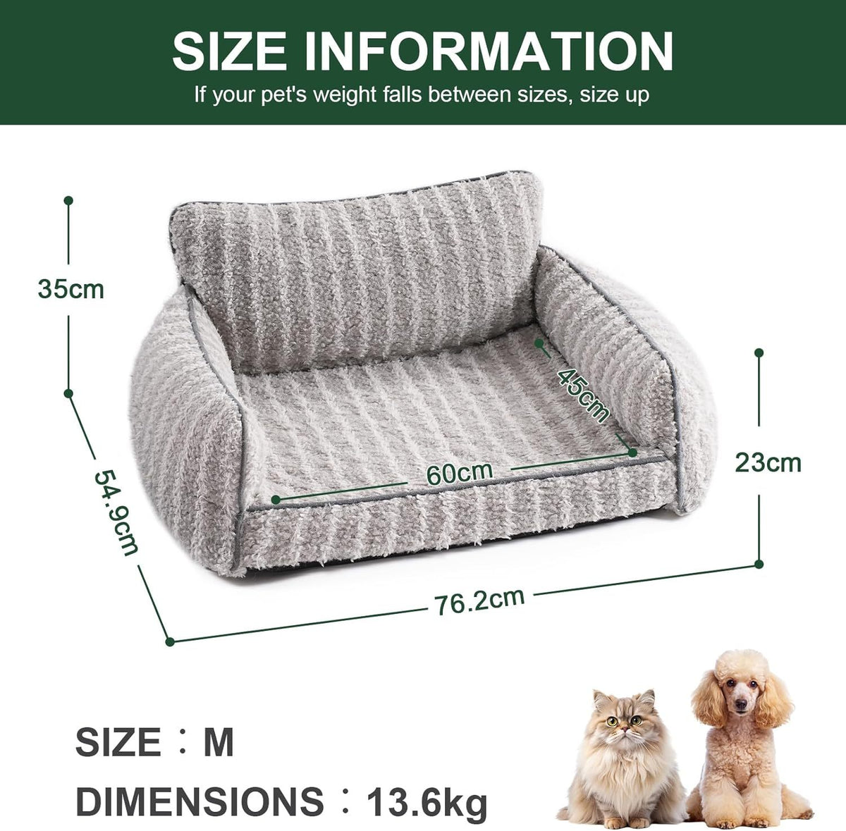 MEWOOFUN Orthopedic Pet Sofa - Supportive Bed For Small Medium Dogs & Cats, Anti-Slip Couch With Removable Cover, Grey, Large