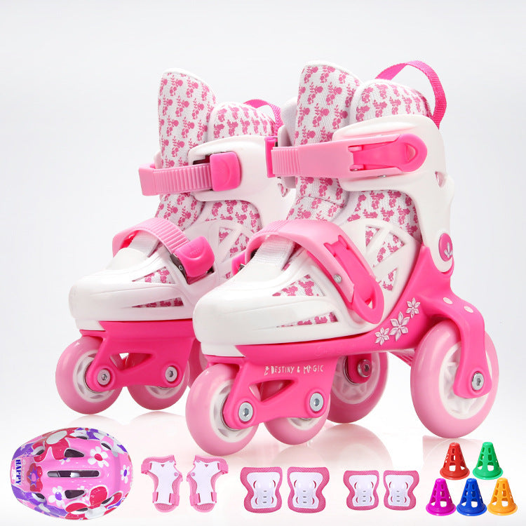 Full Set Of Adjustable Double Row Kids Roller Skates White Rabbit