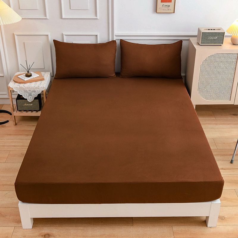 Students Cotton Bed Sheets Fitted Sheet Pillow Case Coffee