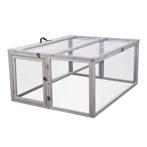 Folding Rabbit Hutch With Perch Pole, Wooden Foldable Guinea Pig Runway, Outdoor Rabbit Cage, Portable, Grey