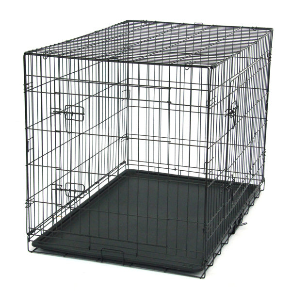 42 Inch Iron Foldable With Divider Plastic Tray Black Dog And Cat Cage Black