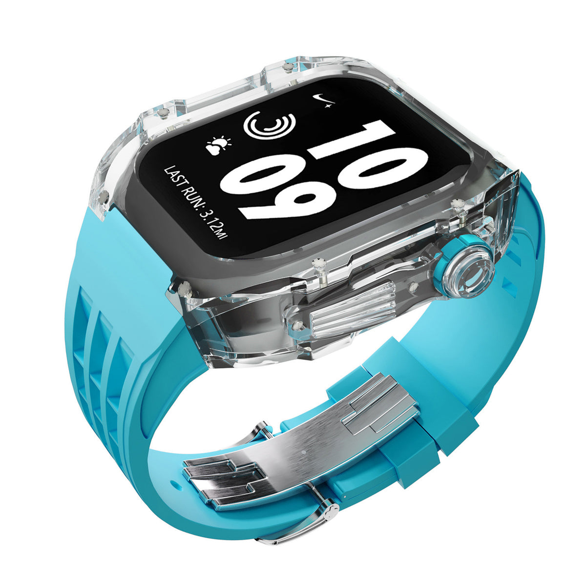 Crystal Transparent Case Fluorine Rubber Strap Transparent Blue