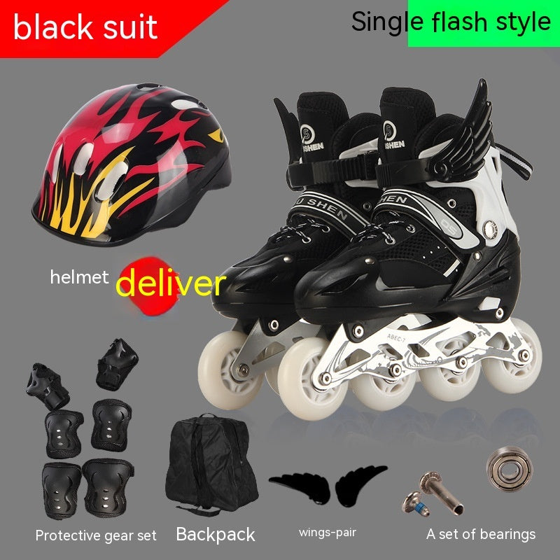 PU Single Adjustable Children The Skating Shoes Black