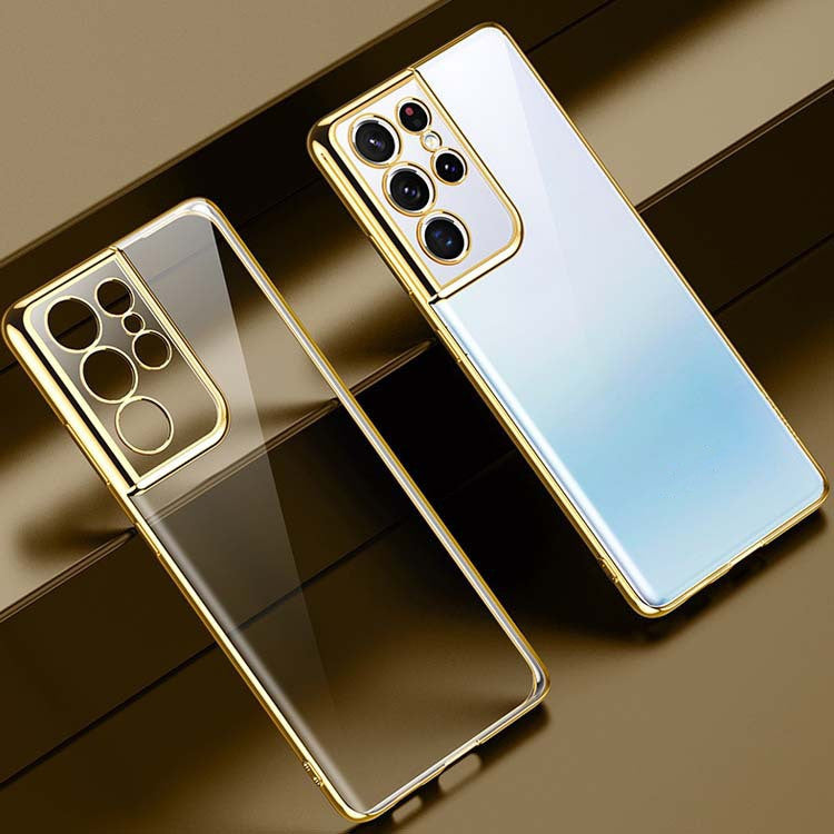 S21 Mobile Phone Case Electroplating Transparent Ultra-thin All-inclusive Anti-fall Soft Shell Gold