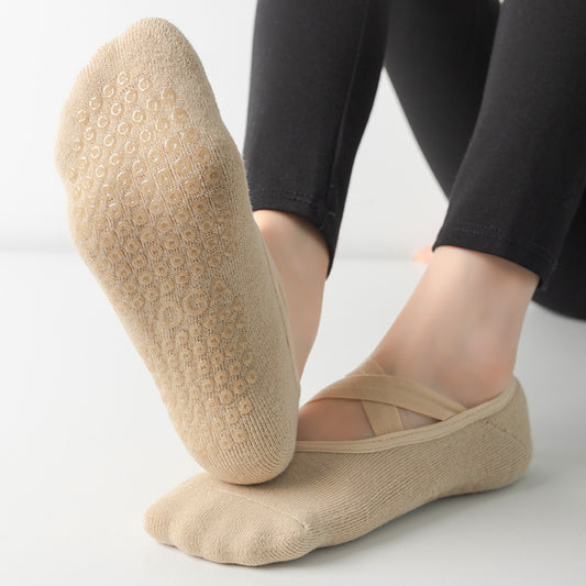 Non-slip Glue Women's Antibacterial Cotton Cross Strap Yoga Socks