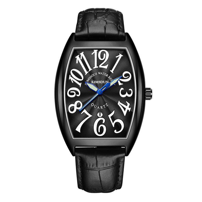 Men's Watch Jinshidun Brand Watch Luminous Watch Men's Watch Quartz Watch Black Shell Black Leather