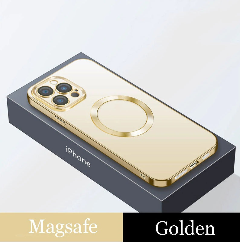 Electroplating Dust Net Wireless Charging Magsafe Magnetic Mobile Phone Case Gold