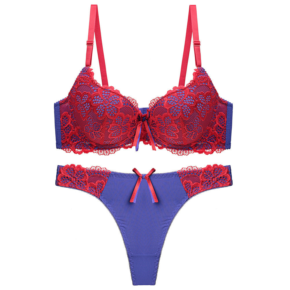Underwear Push Up Lace Bra Adjustable Bra Set Red