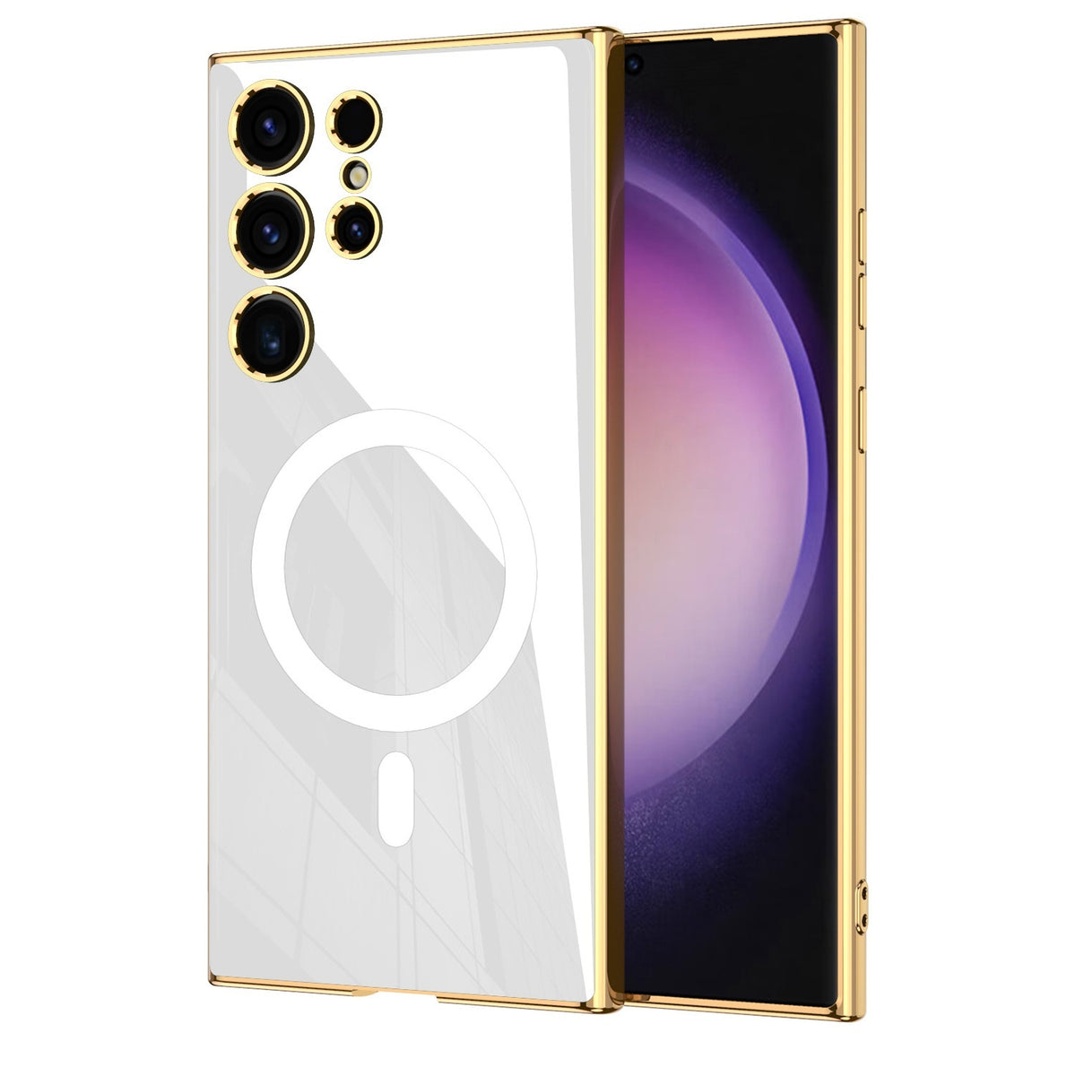 Wireless Charger Circle Magnetic Drop-resistant S24 Ultra-thin Plating Protective Cover Phone Case Elegant White