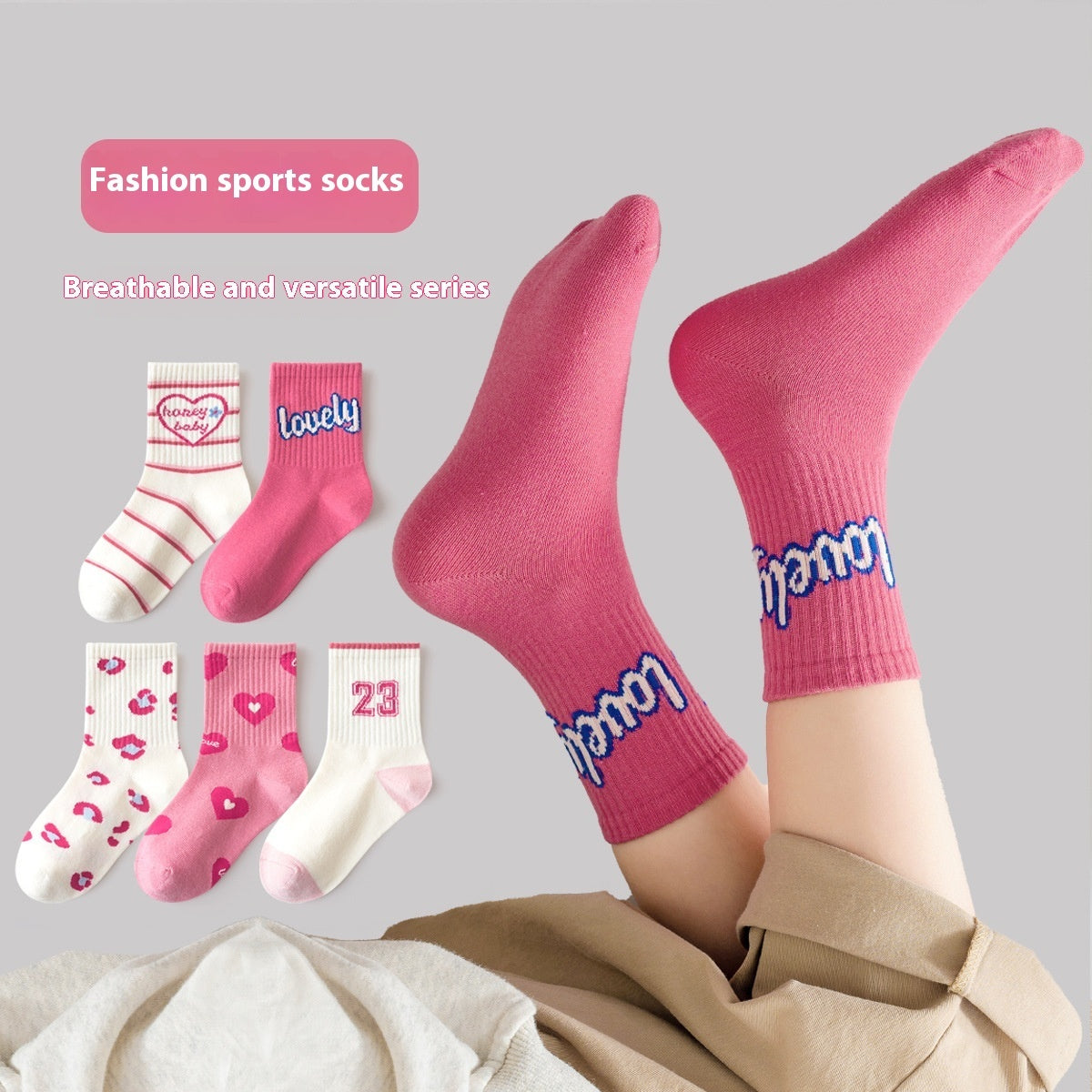 Girls' Pure Cotton Deodorant Mid-calf Socks