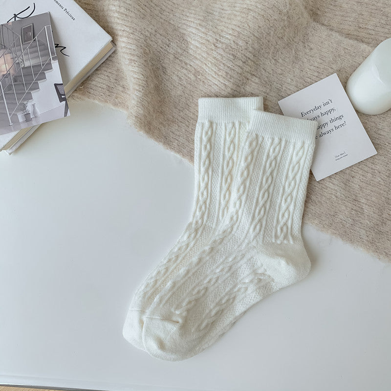 Women's Socks Japanese Style Knitting Twist White Free Size