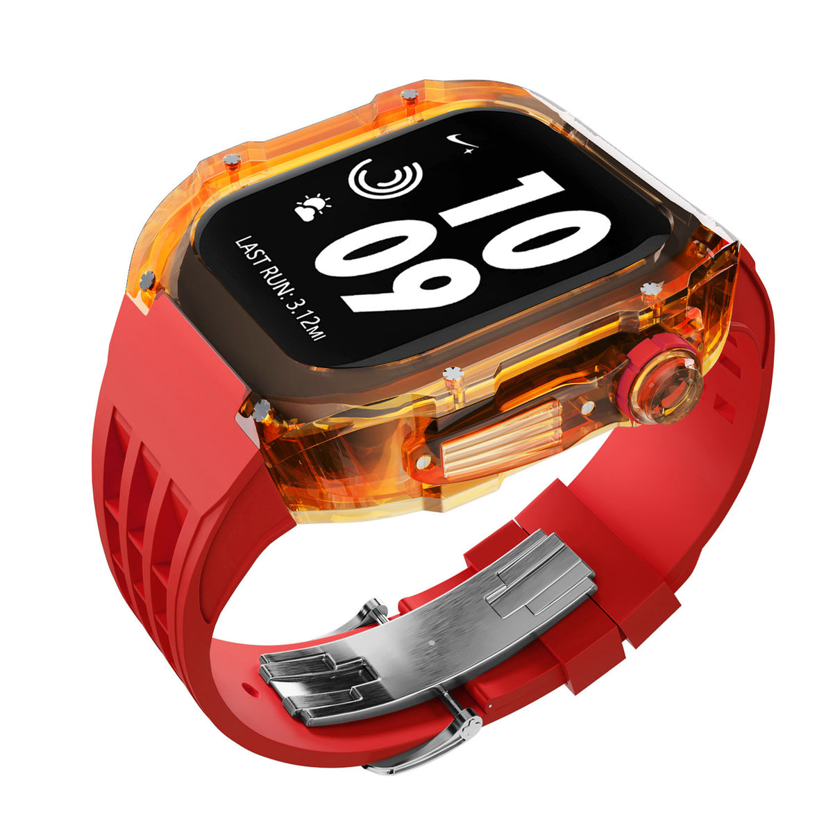Crystal Transparent Case Fluorine Rubber Strap Transparent Orange Red