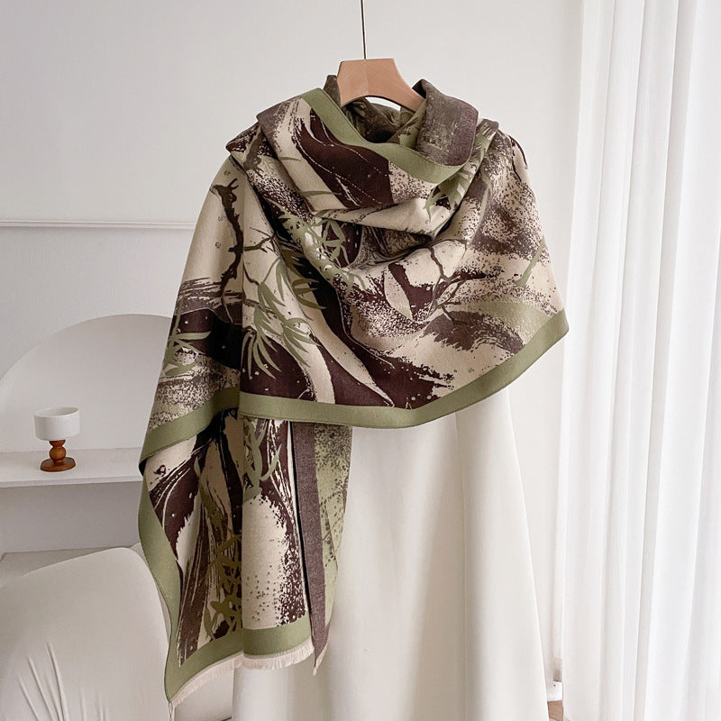 Warm Scarf Fashionable Outerwear Sweet Cute Double-sided Shawl Lucky Bamboo Coffee Green