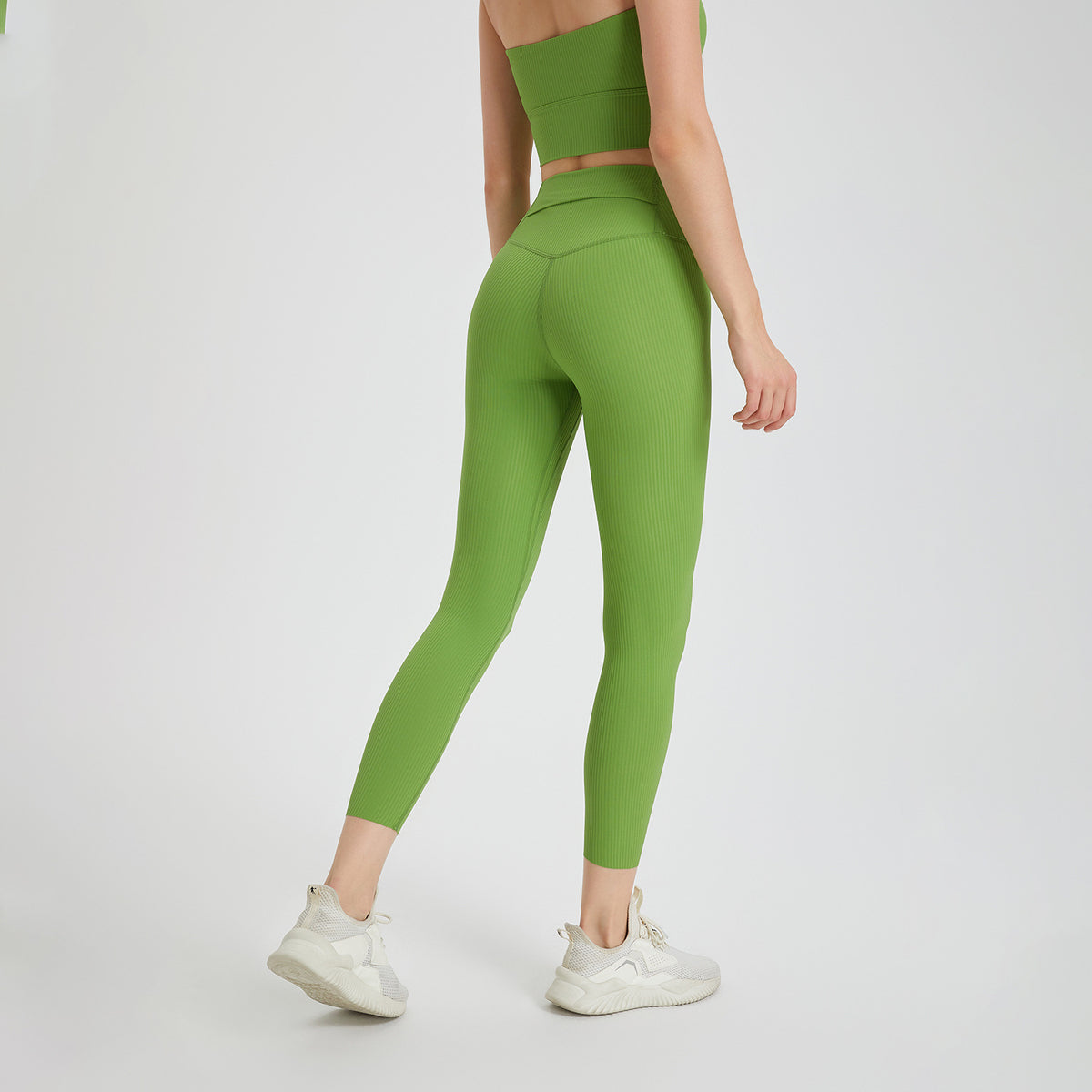Women's Fashion Sunken Stripe Hip Raise High Waist Stretch Exercise Workout Pants Olive Green