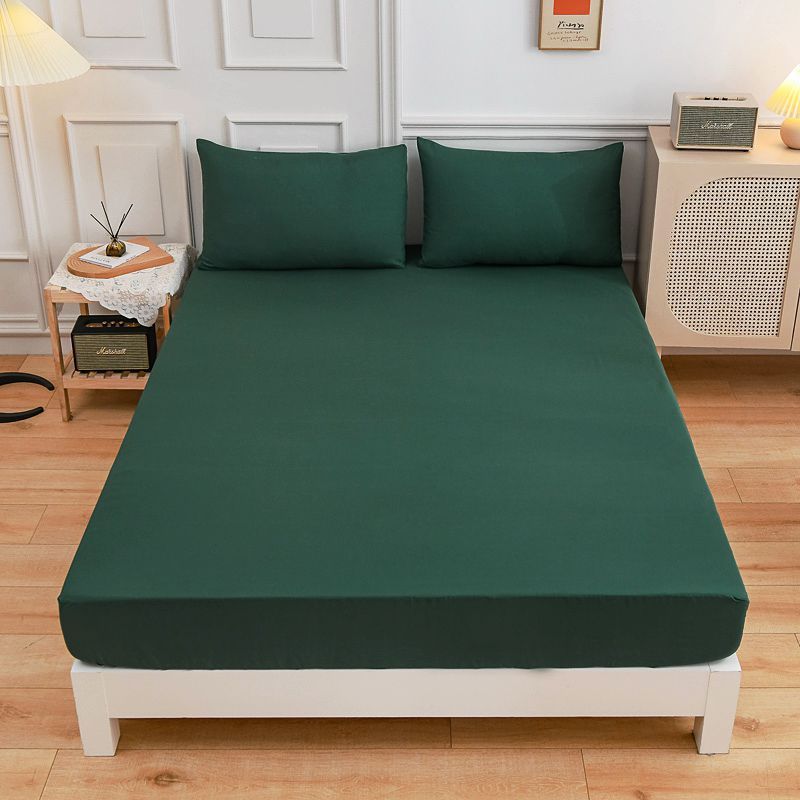Students Cotton Bed Sheets Fitted Sheet Pillow Case Dark green
