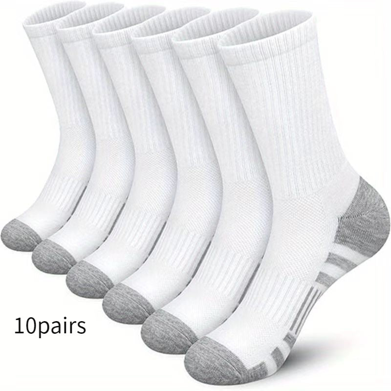 Color Matching Athletic Socks Plus Size Basketball Mid Tube Cotton Breathable White 10pair Free Size