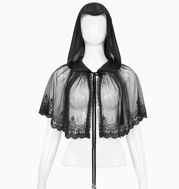 Devil Fashion Women's Wear Dark Lace Mesh Hooded Cloak Black