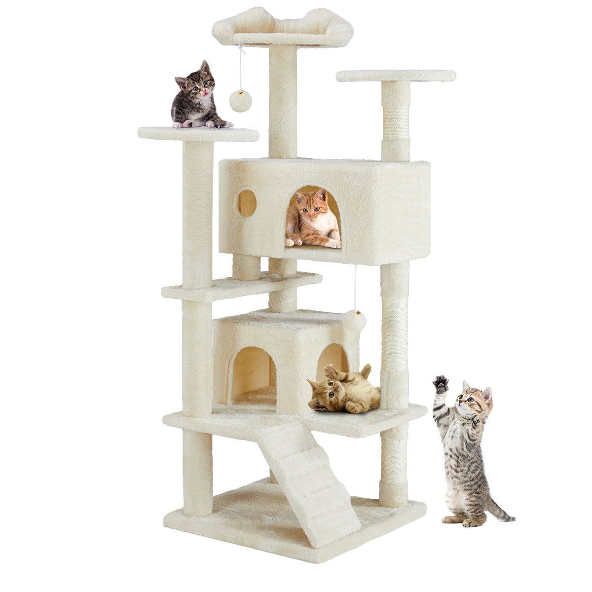 Multi Functional Cat Treehouse Cat Climbing Frame Beige