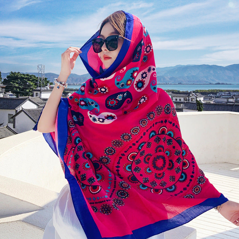 Women's Outer Scarf For Traveling In Western Sichuan Grassland Sun Paisley Rose Red Default