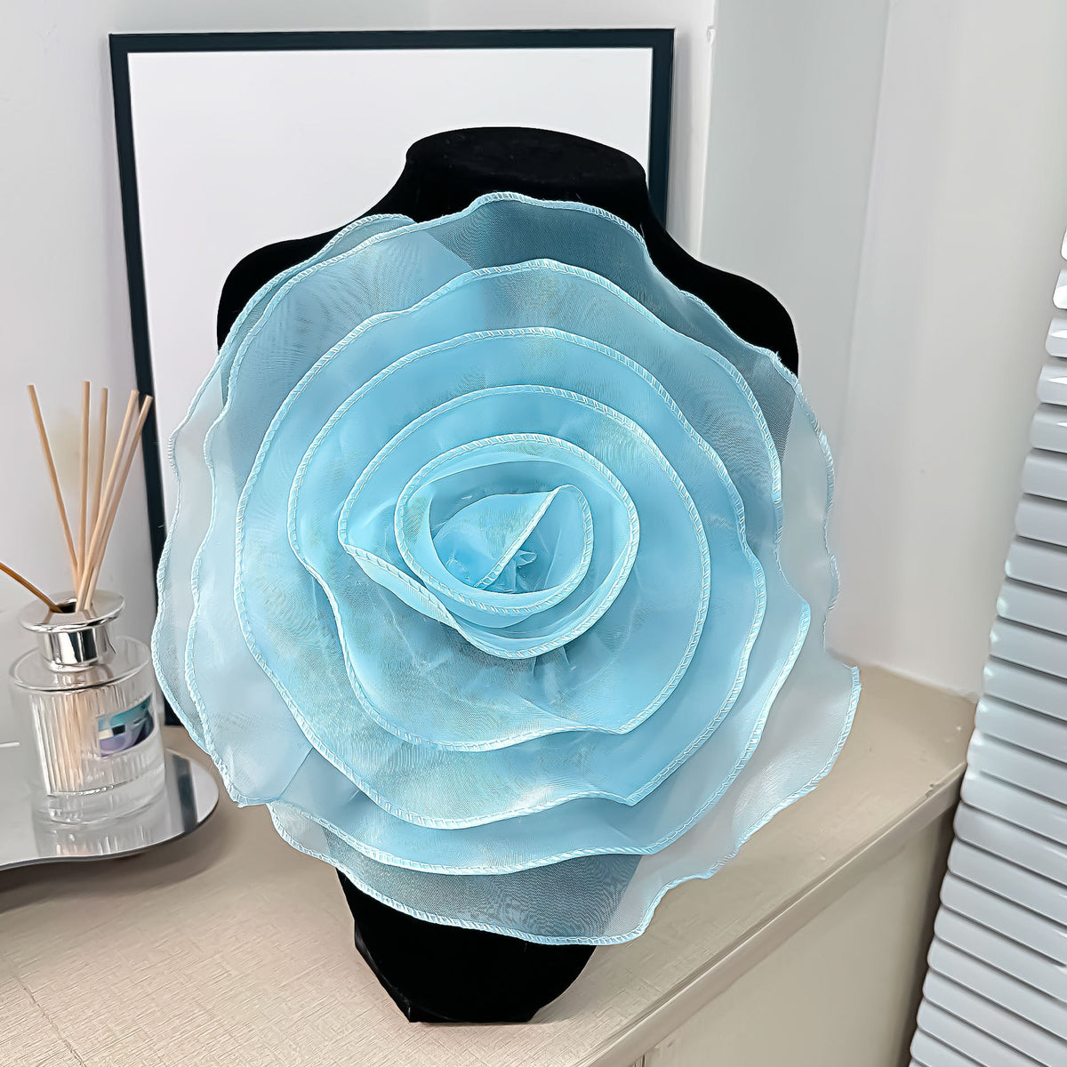 Simple Three-dimensional Flower Decoration Dress Removable Corsage Lake Blue Large