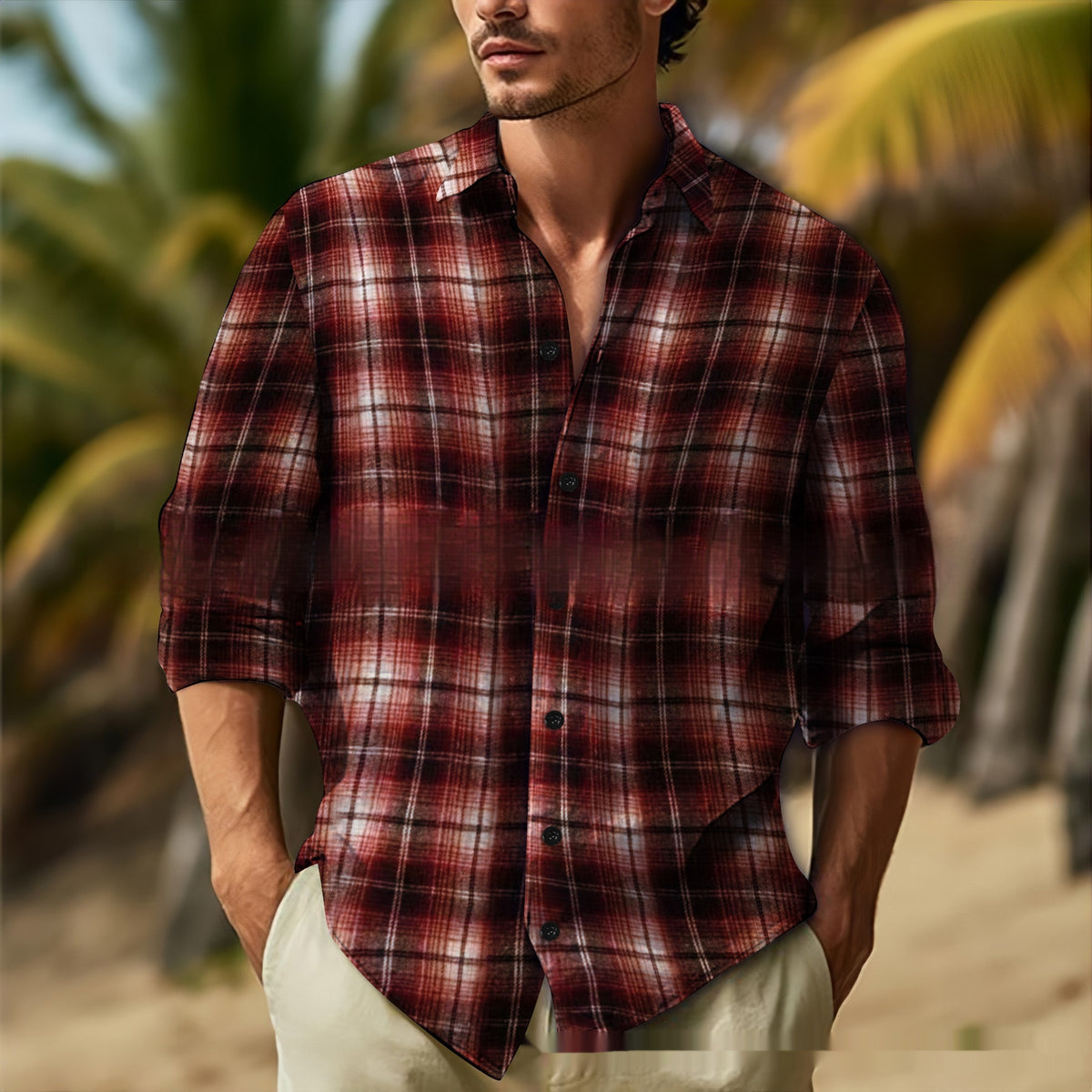 Men's Daily Leisure Lapel Long Sleeve Shirt Color 1