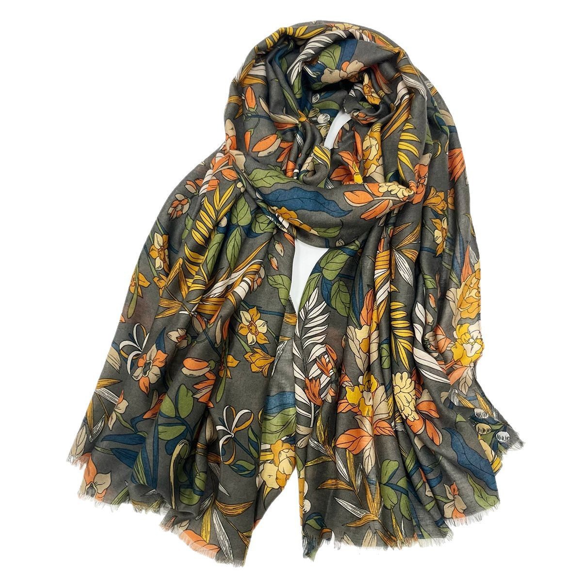 High-grade Shawl Ladies Tassel Printed Scarf Gray