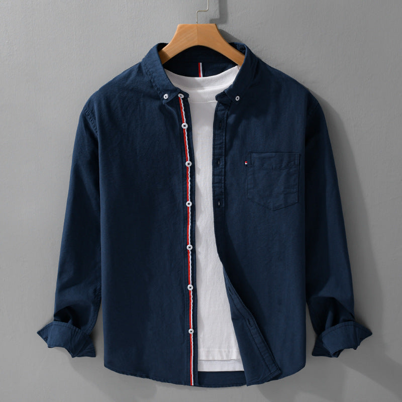 Men's British-style Oxford Long-sleeved Shirt Dark Blue