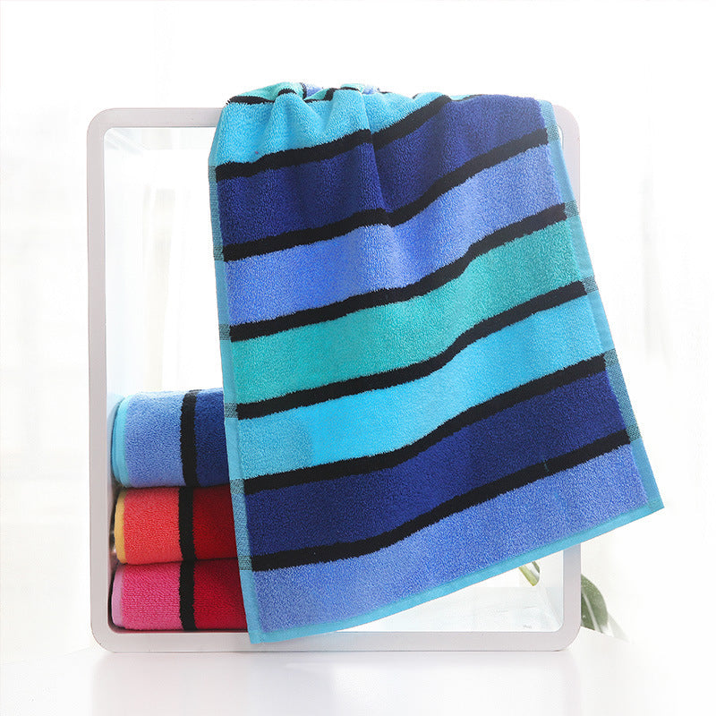 Thickened Color Striped Face Towel Absorbent Soft Cotton Couple Models Blue 72x36cm