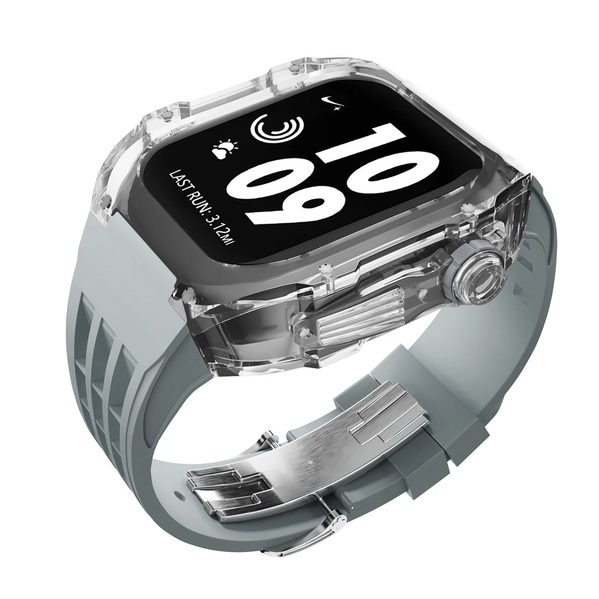 Crystal Transparent Case Fluorine Rubber Strap Transparent Gray