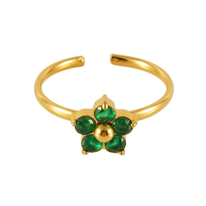 European And American New Stainless Steel Stylish Colored Diamond Ring Green Flowers Adjustable Opening